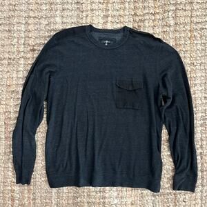 7 For All Mankind Waffle Knit Long Sleeve T-Shirt Black XL Made in USA Pocket